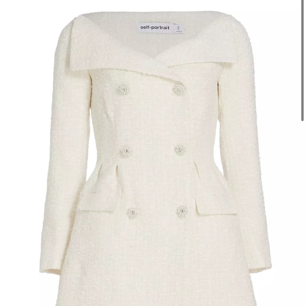 Self-Portrait Double-Breasted Boucle Mini Dress - Size 6 (Fits like a US Size 2)
